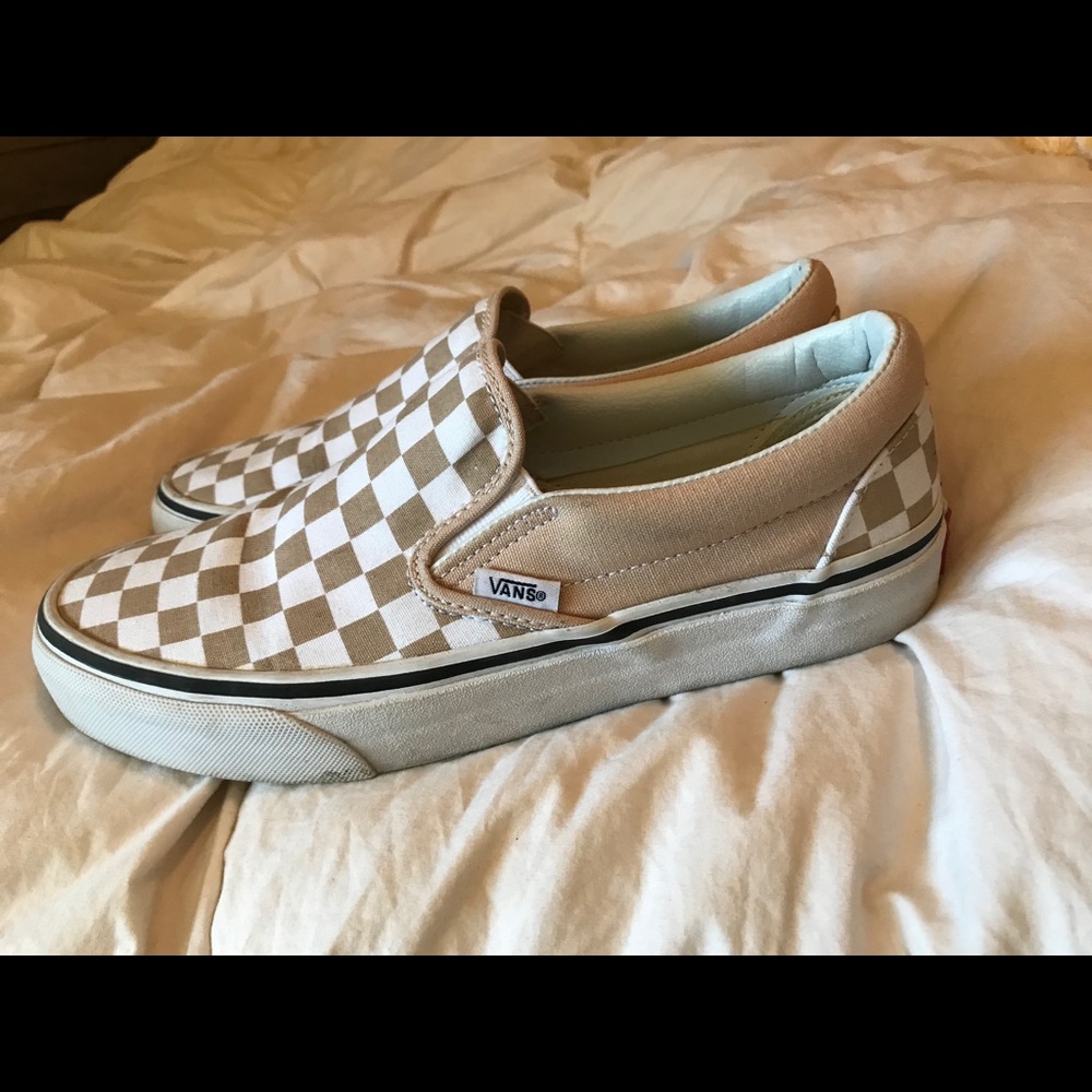 Tan and white checkered vans